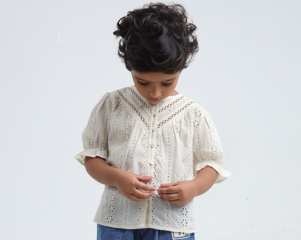 Girls cream embroidered cotton blouse – Remi by Erde, ages 2–6