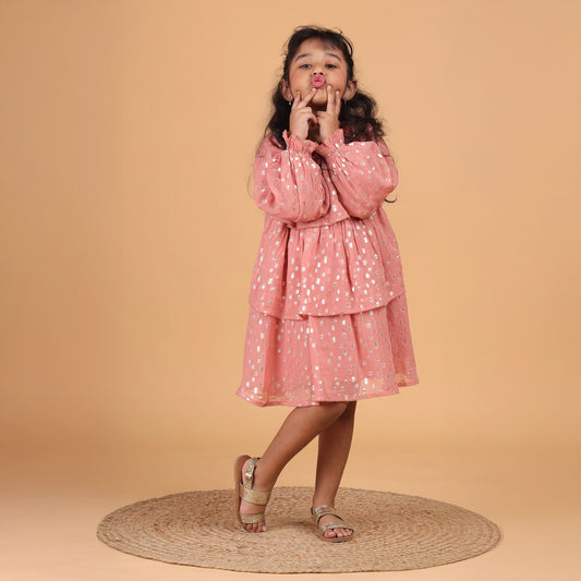 Girls lurex sparkle three-tier festive twirl dress – Shine by Erde, ages 2–6