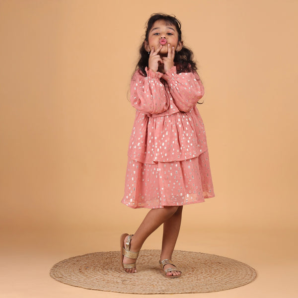 Girls lurex sparkle three-tier festive twirl dress – Shine by Erde, ages 2–6