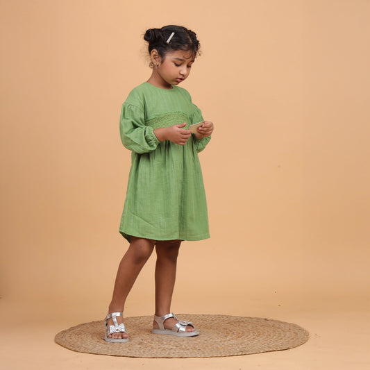 Girls green lurex smocked festive dress – Wonder by Erde, ages 2–6