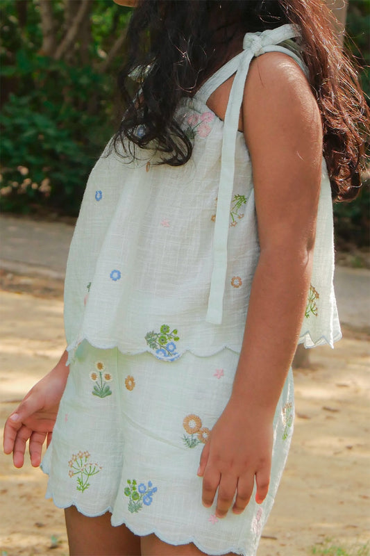 🌿 Phillis Embroidered Co-ord Set — Powder Blue