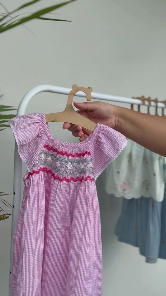🌸 Clara Smocked Pink Gingham Dress