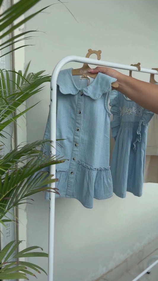 🌿 Belle Dress – Ice-Washed Denim for Girls with a stylish Scalloped Collar