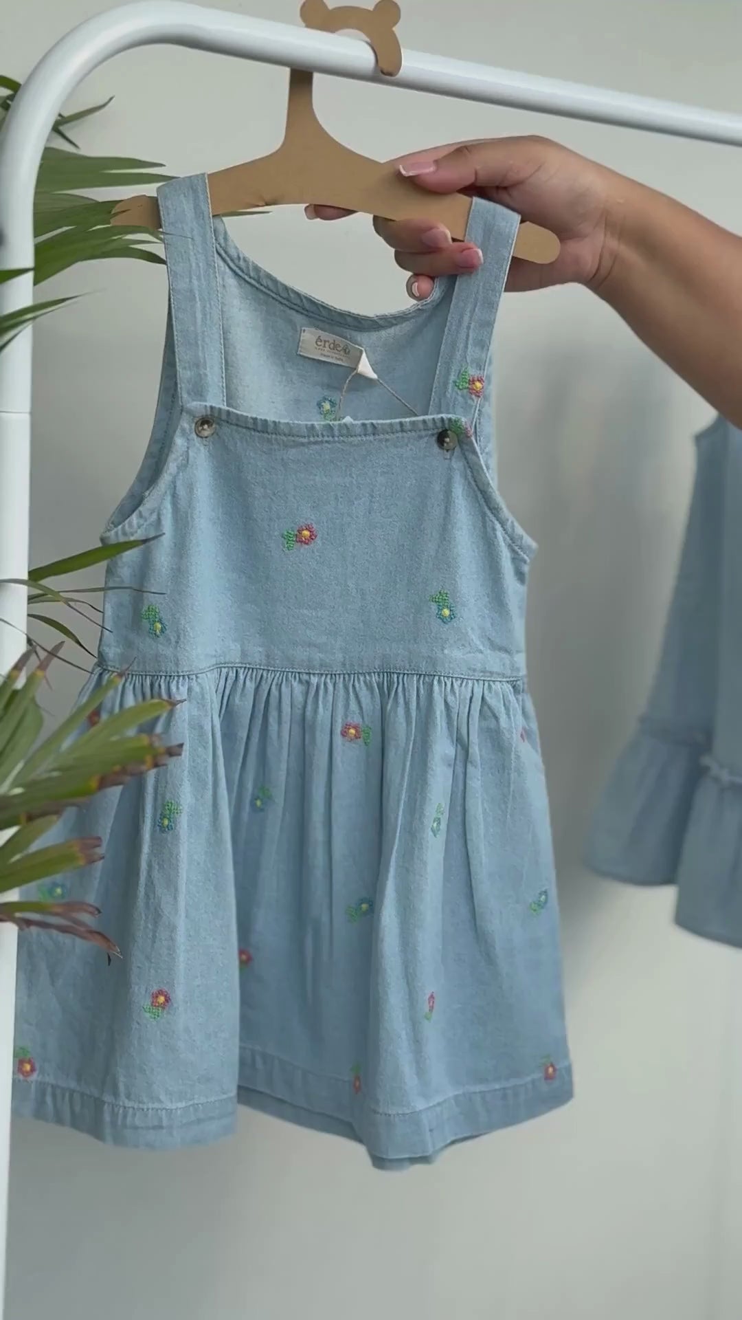 Floral Embroidered Denim Pinafore Dress